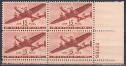 UNITED STATES    SCOTT NO C28  MNH   YEAR  1941  PLATE NUMBER BLOCK - 2b. 1941-1960 Neufs