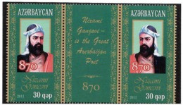 Azerbaijan 2011 .Poet Nizami Ganjavi. Strip Of 2v X 30qep +label.    Michel # 882-83 - Azerbaïjan