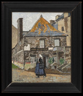 Henry-Claudius Forestier-1874Chêne-Bougeries-1922Meyrin-CAFÉ DU CENTRE PONT AVEN BRETAGNE(art Suisse Peinture Tableau - Oils