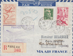 LETTRE 1946 PARIS XIX 1ère Liaison Aérienne Française FRANCE AMERIQUE DU SUD Vignette - 1927-1959 Covers & Documents