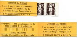 (L198) Marianne De Briat 0,10 (x 5 Exemplaires) Carnet Souvenir Chartres  20 Ans Du Code Postal (1992) - Autres & Non Classés