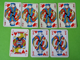 Lot 7 Cartes à Jouer - VALET De CŒUR - Dos Bleu Et Rouge - Pub L'UNION Reims, ABOISIF, GPA, M&M, ROCHEX - Vers 1990/2000 - 32 Cartes