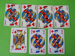 Lot 7 Cartes à Jouer - VALET De CARREAU - Dos Bleu,Rouge - Pub L'UNION Reims, ABOISIF, GPA, M&M, ROCHEX - Vers 1990/2000 - 32 Cards