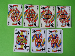 Lot 7 Cartes à Jouer - VALET De PIQUE - Dos Bleu,Rouge - Pub L'UNION Reims, ABOISIF, GPA, M&M, ROCHEX - Vers 1990/2000 - 32 Cards