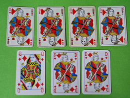 Lot 7 Cartes à Jouer - DAME De CARREAU - Dos Bleu,Rouge - Pub L'UNION Reims, ABOISIF, GPA, M&M, ROCHEX - Vers 1990/2000 - 32 Cards