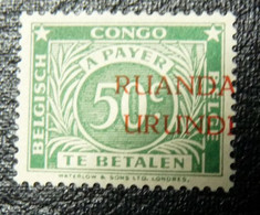 RUANDA - URUNDI:  1943  - TAXE  N° 17 **    Curiosité    Surcharge Déplacée - Neufs