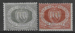 San Marino 1892 Cifra O Stemma 2val Sa N.13,19 Nuovi MH * - Ungebraucht
