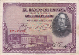 Espagne - Billet De 50 Pesetas - Diego Velasquez - 15 Août 1928 - P75b - 50 Peseten