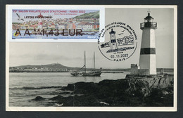 FRANCE (2022) Carte Maximum Card ATM LISA - 75e Salon Philatélique Automne, Saint-Pierre-et-Miquelon, Phare, Lighthouse - 2020-…