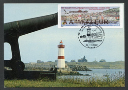 FRANCE (2022) Carte Maximum Card ATM LISA - 75e Salon Philatélique Automne, Saint-Pierre-et-Miquelon, Phare, Lighthouse - 2020-…