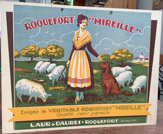 ROQUEFORT MIREILLE/ AVEYRON Publicité Cartonné~1930 (fromage Cheese Dog Lithograph Poster Paperboard Signs Advertisement - Plaques En Carton