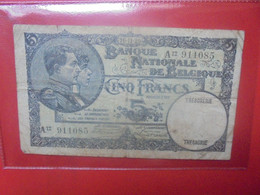 BELGIQUE 5 Francs 1929 Circuler (B.18) - 5 Francos