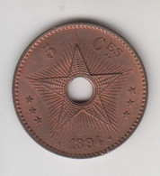 Leopoldo II Congo Belga - Moneta Da 5 Cent. Rame FDC 1894 - 1885-1909: Leopoldo II