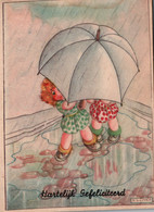 Illustration K.L. Links - Enfants Et Parapluie; Hartelijk Gefeliciteerd (Félicitations) Carte Non Circulée - Links, K.L.