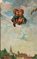 Illustration W.F. Wally Fialkowska - Couple D'Enfants Sur Fils Téléphoniques - Happy At Last - Carte A.V. N° 1017 - Fialkowska, Wally