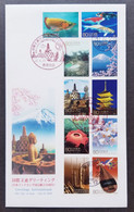 Japan Indonesia 50th Diplomatic Relations 2008 Buddha Flower Fish Volcano Mountain Musical Instrument Tower (FDC) - Lettres & Documents