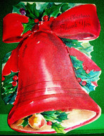 Gaufrée , CARTE NOEL  CLOCHE & HOUX , CHRISTMAS BELL , HOLLY Embossed DIE CUT HALLMARK CARD - Motif 'Noel'