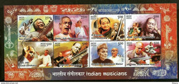India 2014 Indian Musicians, Classical Singers, Music 8v Miniature Sheet MS MNH - Other & Unclassified