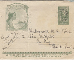 LETTRE MADAGASCAR. ENTIER 50c. TANANARIVE POUR LE PUY - Lettres & Documents