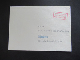 BRD Roter Stempel Ra3 Gebühr Bezahlt Beim Postamt Nürnberg 36 An Die Fiat Und Simca Werkvertretung Ortsbrief - Covers & Documents