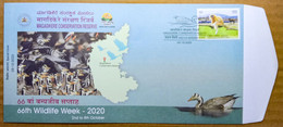 INDIA 2020 66th WILDLIFE WEEK, BAR HEADED GEESE, MIGRATED BIRDS, DUCKS, MAGADIKERE NATIONAL PARK...SPECIAL COVER - Geese