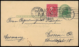 1938 US Uprated 1c PSC W. 2c TO GERMANY- CHICAGO STOCK YARDS CDS & AM 10 APRIL DEM FÜHRER DEIN JA - 1921-40