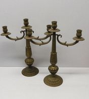 *JOLIE PAIRE DE BOUGEOIRS CANDELABRES à 3 FEUX En BRONZE Made In ITALY Bougie  E - Chandeliers, Candelabras & Candleholders