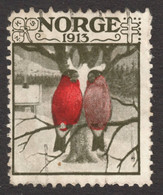 BIRD Bullfinch Christmas GOD JUL Kvinners Sanitetsforening NKS TBC Tuberculosis Label Cinderella Vignette 1913 NORWAY - Autres & Non Classés