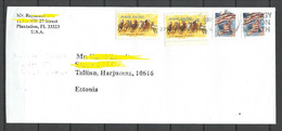 USA 2022 Air Mail Cover To Estonia O Horse Racing Pferde & Flag - Storia Postale