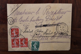 1915 Trésor Et Postes SP 131 Verdelot St Ouen Sur Morin Secteur Postal Cover Ww1 Recommandé Registered Reco Semeuse - Guerre De 1914-18