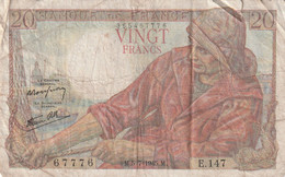 BILLET 20 FRANCS PECHEUR . E.147     M.5-7-1945.M.    365467776 . SCAN RECTO VERSO - 20 F 1942-1950 ''Pêcheur''