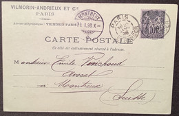 1898 PERFORÉ VILMORIN-ANDRIEUX PARIS "VAC" C.p Sage#89>Montreux Suisse (France Perfin Agriculture Seed Fleur Flowers - Lettres & Documents