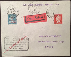 SODAC 1929 RARE ÉTAPPE 1er Vol (Montlucon) CLERMONT>LYON (Genéve) Lettre Poste Aérienne (France Suisse Schweiz Flugpost - 1927-1959 Storia Postale