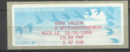 Vignette D'affranchissement Oiseaux De Jubert  Reçu 19,50Fn= 2,97 € Le 21/01/1999   Neuf  B/TB Voir Scan Soldé - 1990 Type « Oiseaux De Jubert »