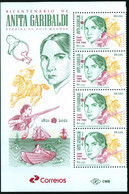 BRAZIL 2021 - ANITA GARIBALDI  - JOINT ISSUE WITH URUGUAY - VERT BLOCK OF 4 BEAUTIFUL MARGIN - SOUND / MINT - Ungebraucht