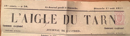 L’ AIGLE DU TARN CASTRES 77 1869 Journal Complet  Timbres Pour Journaux 2c Rouge Annulation Typographique(France Lettre - Newspapers