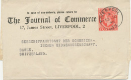 GB „LIVERPOOL / 33“ Rare CDS 23mm (time With „*“!!) On VF Rare GVI 1d Red  Stamped To Order Postal Stationery Wrapper - Covers & Documents