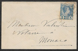 1887 MONACO 5c COVER - PRINCE CHARLES III -  SENT LOCALLY - Covers & Documents