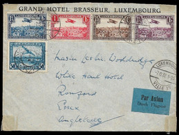 1932 AIRMAIL FLUGPOST - MIXED FRANKING BELGIUM LUXEMBURG TO UK - Yv. 2,3,4,5 + Yv. 1 - Brieven En Documenten