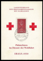 1950 SAAR ROTES KREUZ MI. 292 IBASA 1950 SONDERPOSTKARTE TAG DER BRIEFMARKE - Gebraucht