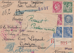 CARTE RECOMMANDEE ECRITE SUR CARTON 1943 GOUZON Envoyé En Poste Restante NOMBREUX CACHET CENSURE - 1938-42 Mercure