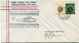 HONG KONG LETTRE "FIRST FLIGHT TO CHINA TRANS-PACIFIC AIR MAIL HONG KONG TO GUAM" AVEC CACHET ILL "HONG KONG TO GUAM..." - Lettres & Documents