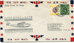 HONG KONG LETTRE PAR AVION  AVEC CACHET ILLUSTRE "HONG KONG TO GUAM RECEIVED-FIRST FLIGHT-F.A.M.14" DEPART HONG-KONG.... - Storia Postale