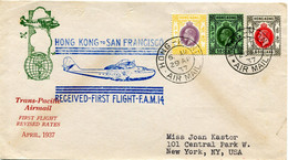 HONG KONG LETTRE PAR AVION  AVEC CACHET ILLUSTRE "HONG KONG TO SAN FRANCISCO RECEIVED-FIRST FLIGHT-F.A.M.14" DEPART ... - Storia Postale