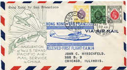 HONG KONG LETTRE PAR AVION  AVEC CACHET ILLUSTRE "HONG KONG TO SAN FRANCISCO RECEIVED-FIRST FLIGHT-F.A.M.14" DEPART ... - Lettres & Documents