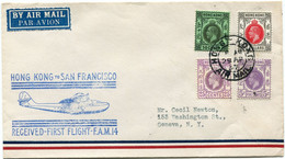 HONG KONG LETTRE PAR AVION  AVEC CACHET ILLUSTRE "HONG KONG TO SAN FRANCISCO RECEIVED-FIRST FLIGHT-F.A.M.14" DEPART ... - Storia Postale