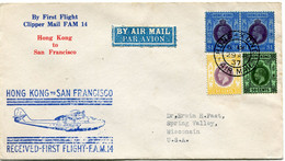 HONG KONG LETTRE PAR AVION  AVEC CACHET ILLUSTRE "HONG KONG TO SAN FRANCISCO RECEIVED-FIRST FLIGHT-F.A.M.14" DEPART ... - Covers & Documents