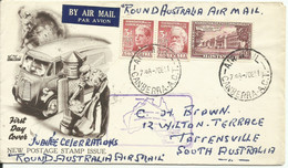 AUSTRALIA, CARTA CIRCULADA  "ROUND AUSTRALIA  AIR MAIL" EL 11/7/1951.  AL DORSO  MULTITUD DE FECHADORES DE TRANSITO - Lettres & Documents