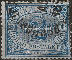 SM12U - San Marino 1892/94, Sassone Nr. 12, 2 Cent. Azzurro - Gebruikt