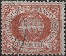 SM19U - San Marino 1892/94, Sassone Nr. 19, 65 Cent. Bruno Rosso - Gebruikt